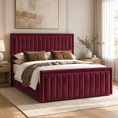 Belgravia plush velvet ottoman sleigh bed in wine