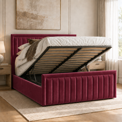 Belgravia plush velvet ottoman sleigh bed in wine - secondary view