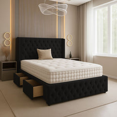 Chesterfield Plush Velvet Divan Bed, Winged Headboard