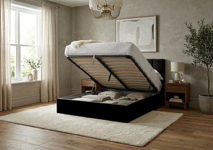 Stafford Plush Velvet Ottoman Sleigh Bed
