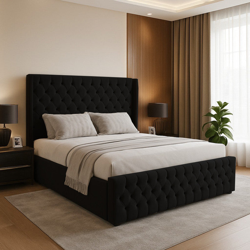Chesterfield Winged Plush Velvet Ottoman Storage Bed