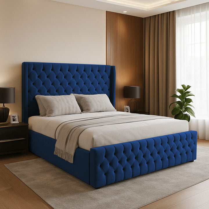 Chesterfield Winged Plush Velvet Ottoman Storage Bed