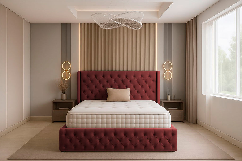 Chesterfield Plush Velvet Divan Bed, Winged Headboard