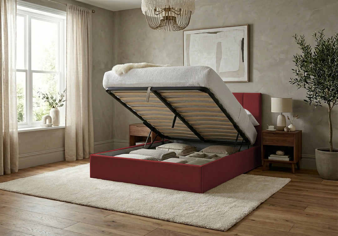 Stafford Plush Velvet Ottoman Sleigh Bed