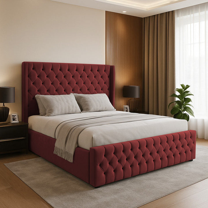 Chesterfield Winged Plush Velvet Sleigh Bed