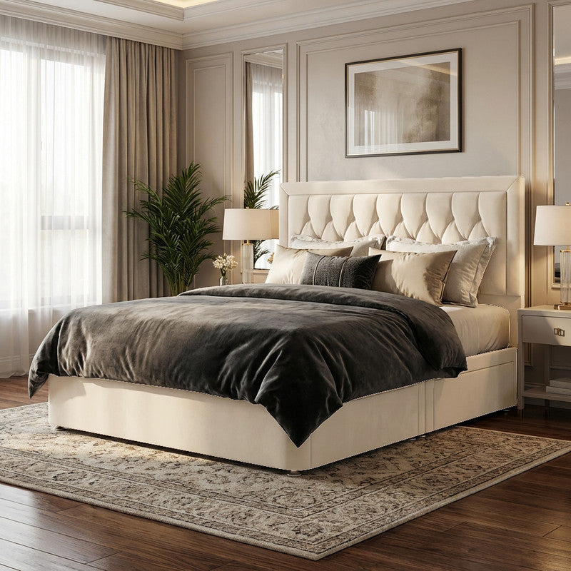 Diamond Cut Bumper Plush Velvet Divan Bed, 50" Headboard