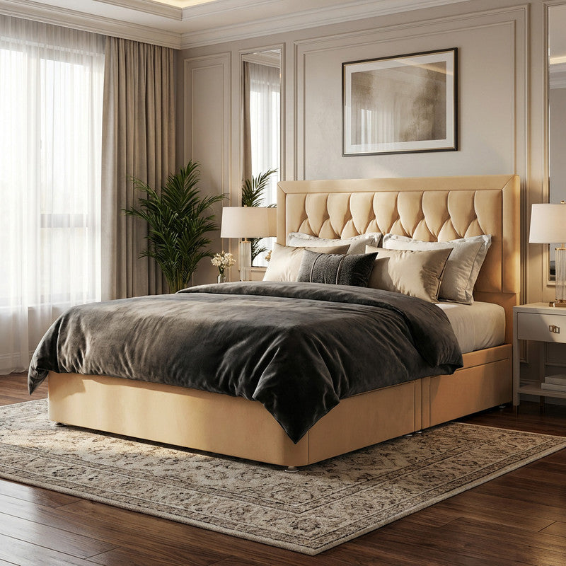 Diamond Cut Bumper Plush Velvet Divan Bed, 50" Headboard