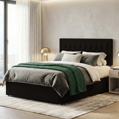 Diamond Cut Bumper Plush Velvet Divan Bed, Headboard