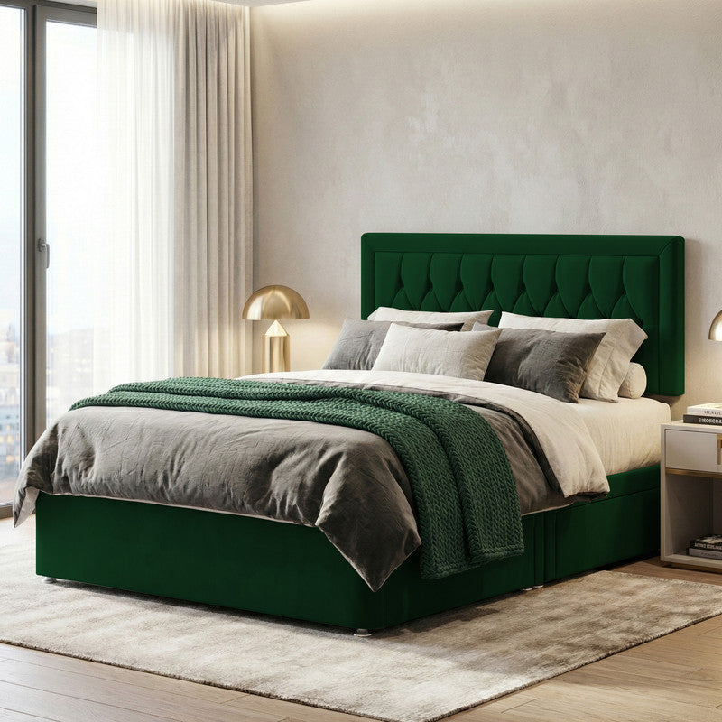 Diamond Cut Bumper Plush Velvet Divan Bed, Headboard