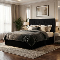 Diamond Cut Bumper Plush Velvet Divan Bed, 50" Headboard