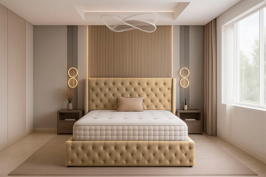 Chesterfield Plush Velvet Divan Bed, Winged Headboard