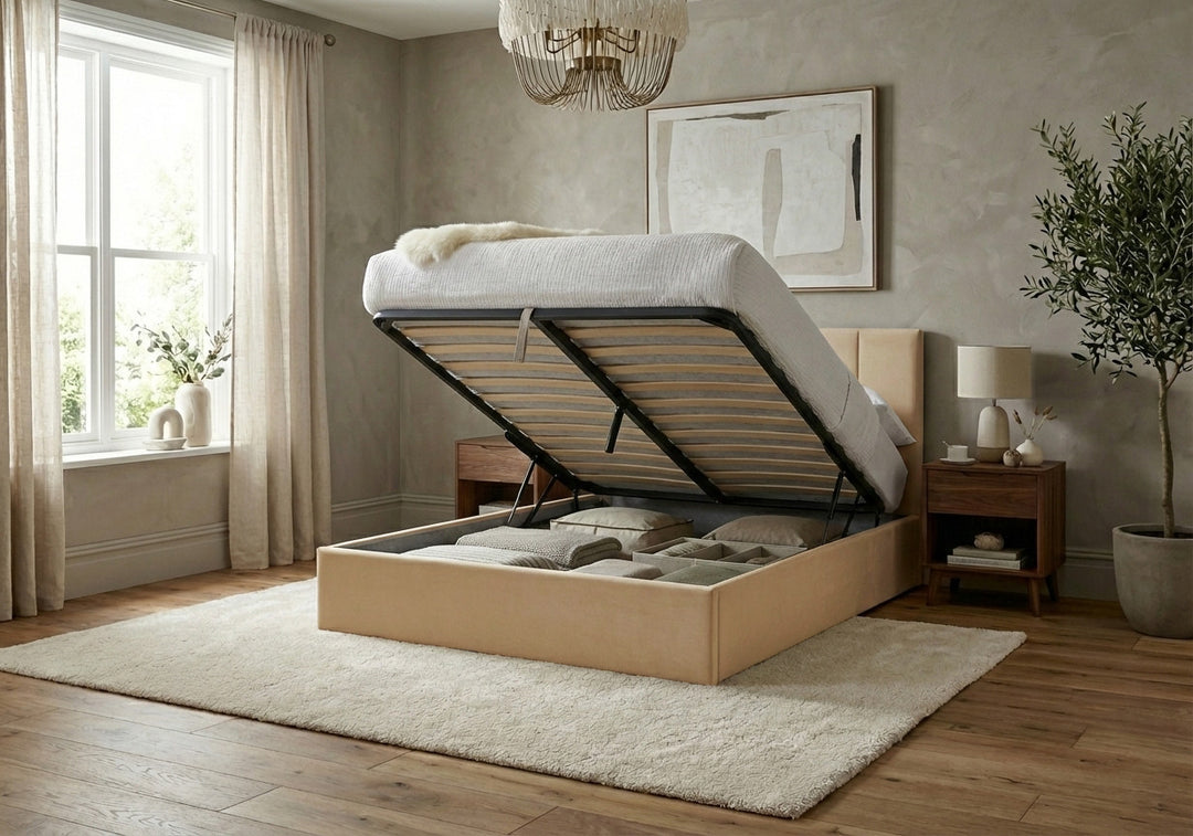 Stafford Plush Velvet Ottoman Sleigh Bed