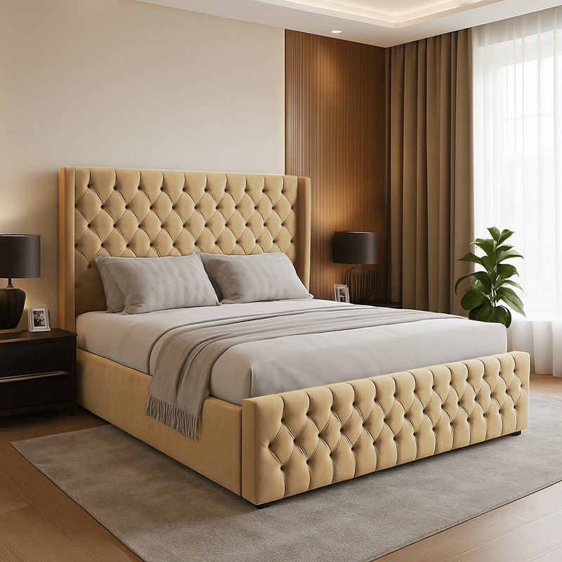 Chesterfield Winged Plush Velvet Ottoman Storage Bed