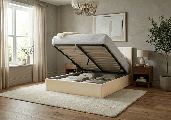 Stafford Plush Velvet Ottoman Sleigh Bed