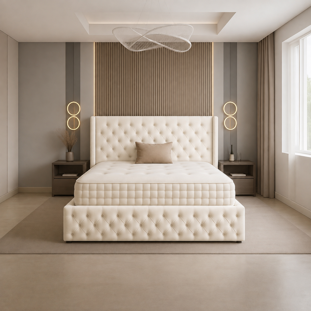 Chesterfield Plush Velvet Divan Bed, Winged Headboard