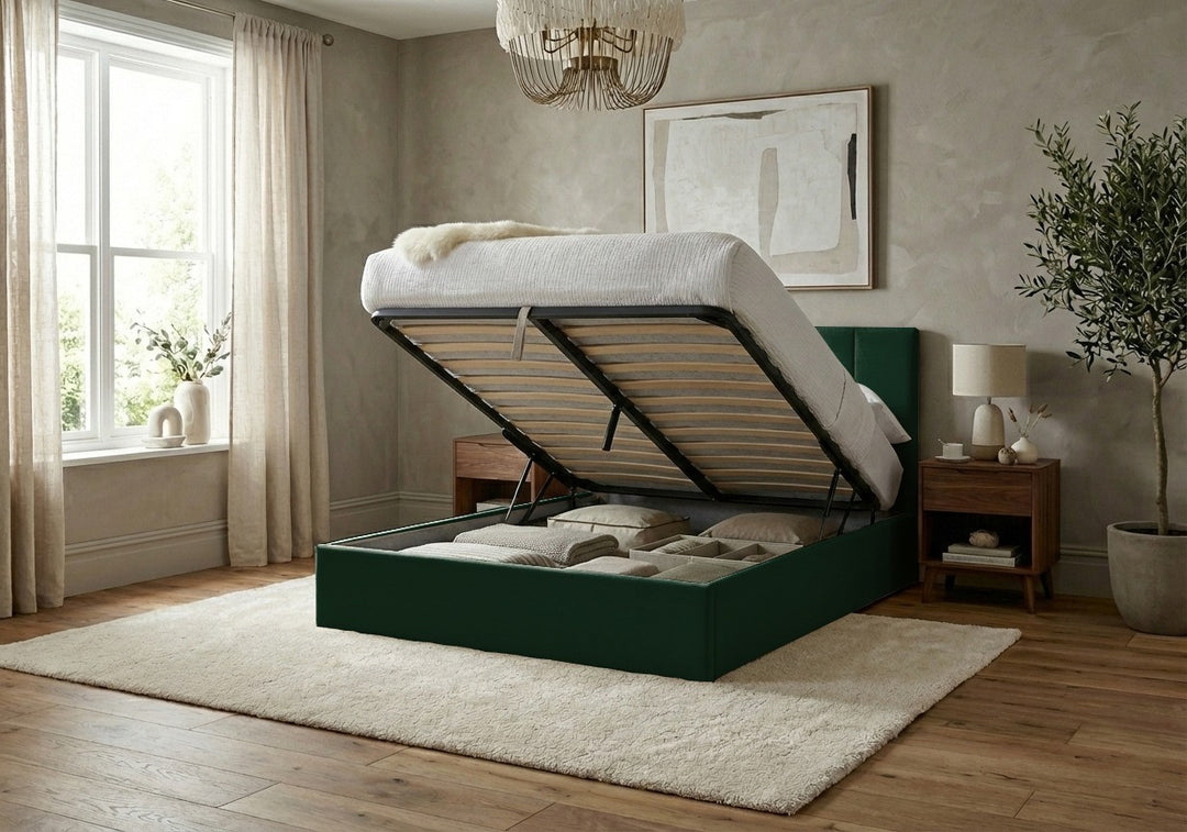 Stafford Plush Velvet Ottoman Sleigh Bed