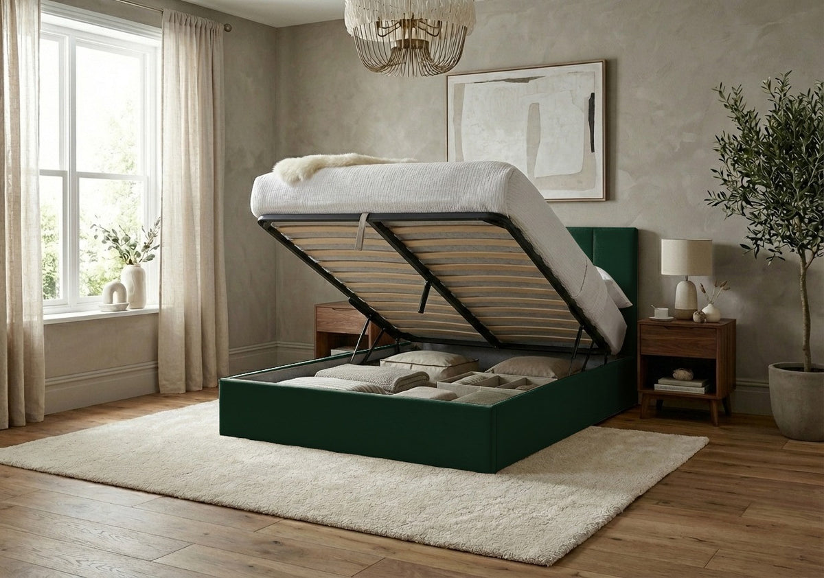 Stafford Plush Velvet Ottoman Sleigh Bed