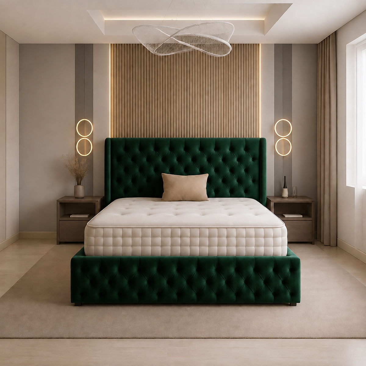 Chesterfield Plush Velvet Divan Bed, Winged Headboard