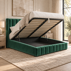 Kensington plush velvet ottoman sleigh bed in emerald green - alternate view