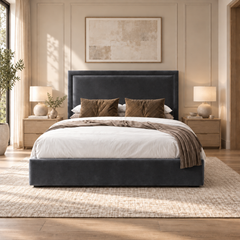 Sloane plush velvet ottoman sleigh bed in grey