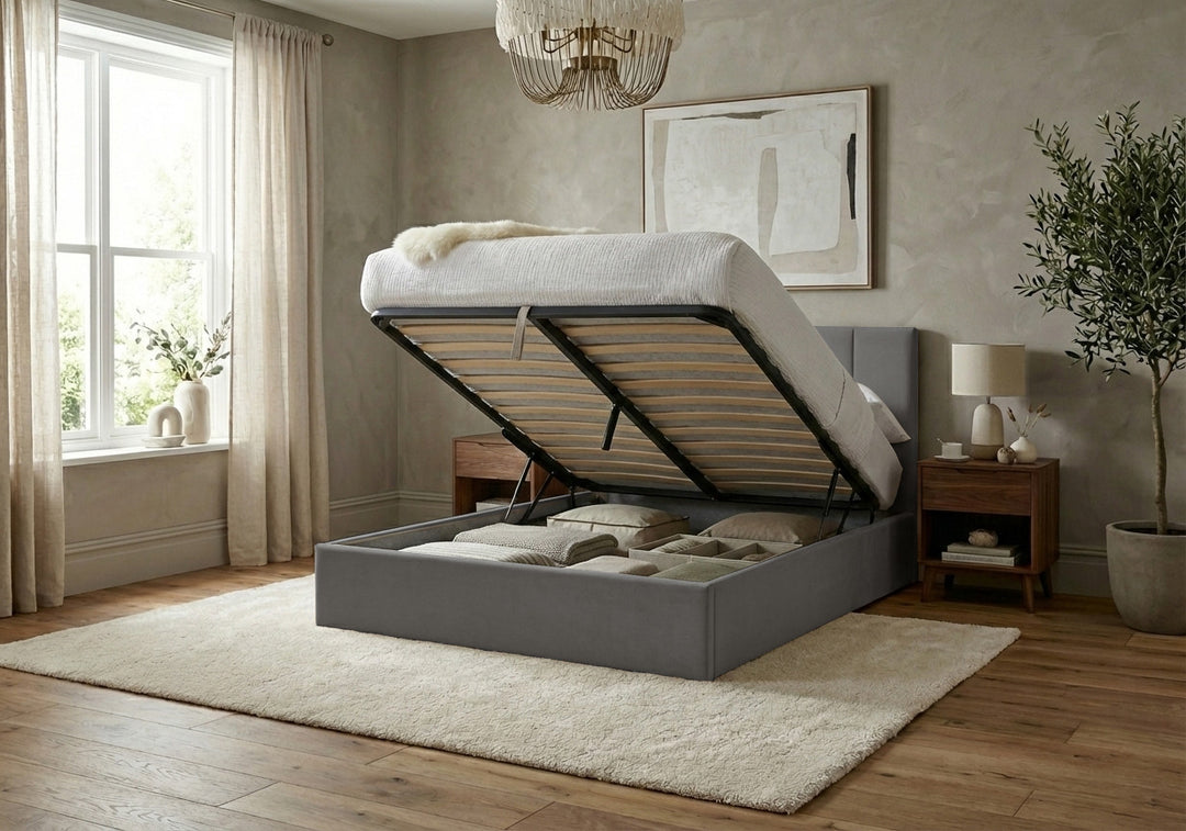 Stafford Plush Velvet Ottoman Sleigh Bed