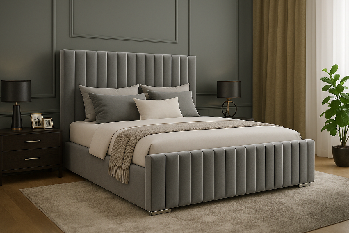 Portland Plush Velvet Sleigh Bed