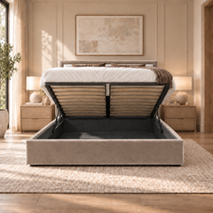 Marylebone plush velvet ottoman sleigh bed in mink - secondary view