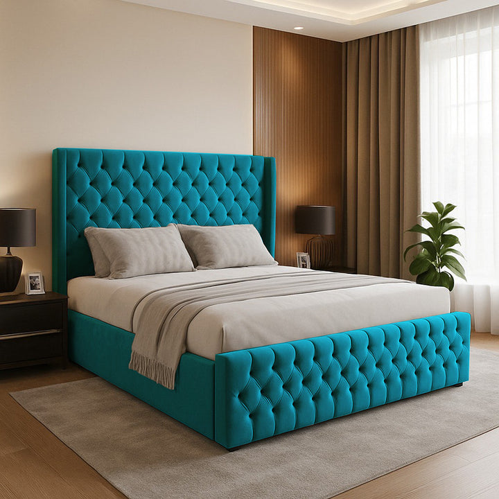 Chesterfield Winged Plush Velvet Ottoman Storage Bed