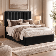 Marylebone plush velvet ottoman sleigh bed in black