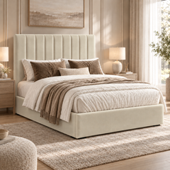 Marylebone plush velvet ottoman sleigh bed in cream