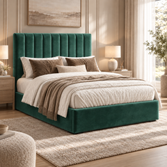 Marylebone plush velvet ottoman sleigh bed in emerald green