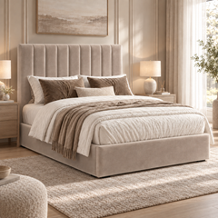 Marylebone plush velvet ottoman sleigh bed in mink