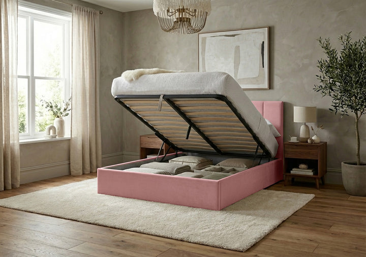 Stafford Plush Velvet Ottoman Sleigh Bed
