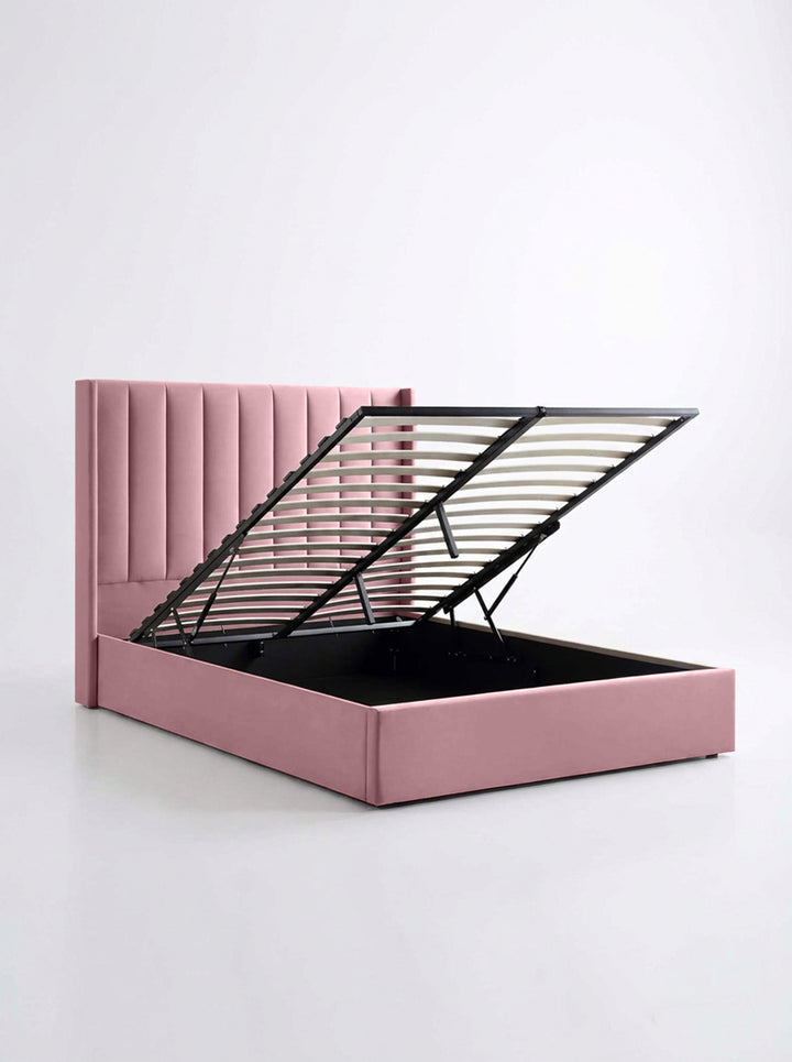 Hampton Winged Plush Velvet Ottoman Sleigh Bed