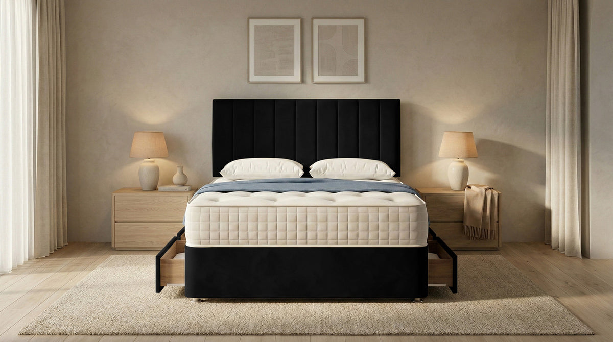 Portland Plush Velvet Divan Bed, Headboard
