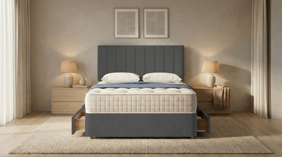 Portland Plush Velvet Divan Bed, Headboard