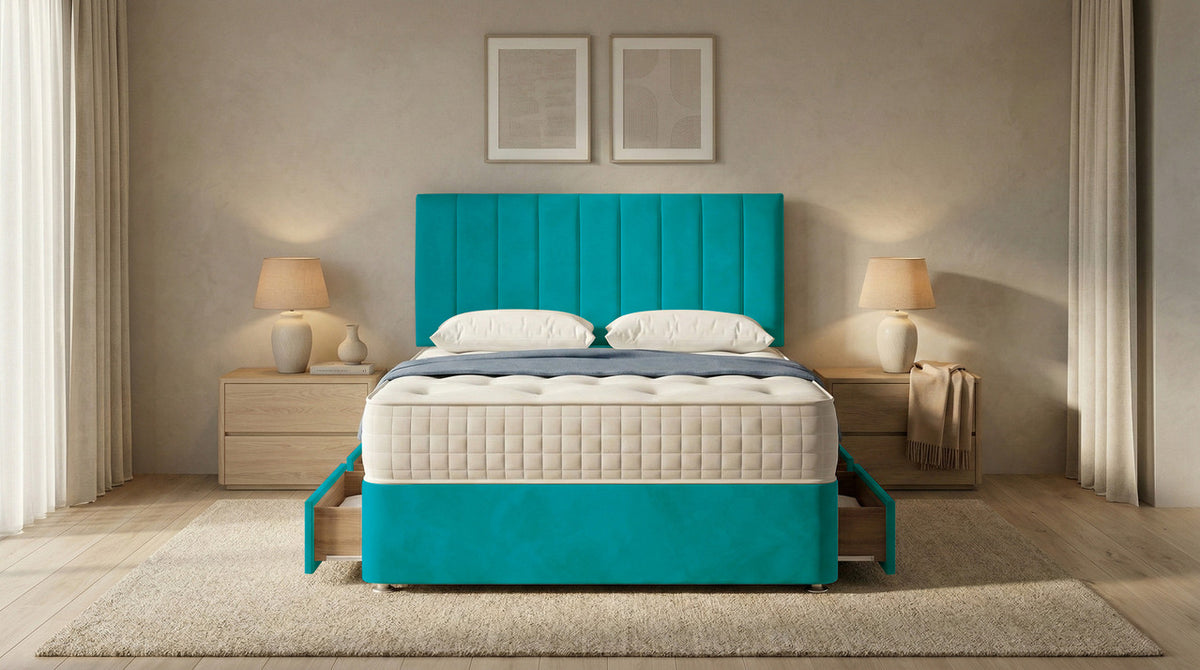 Portland Plush Velvet Divan Bed, Headboard