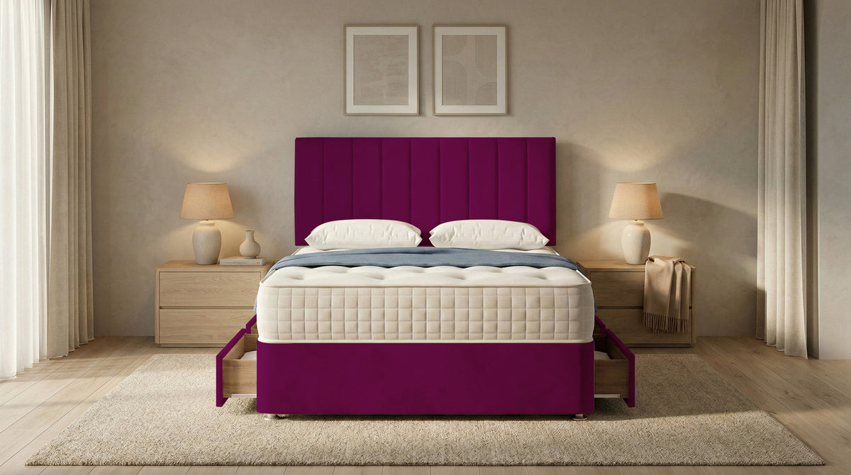 Portland Plush Velvet Divan Bed, Headboard