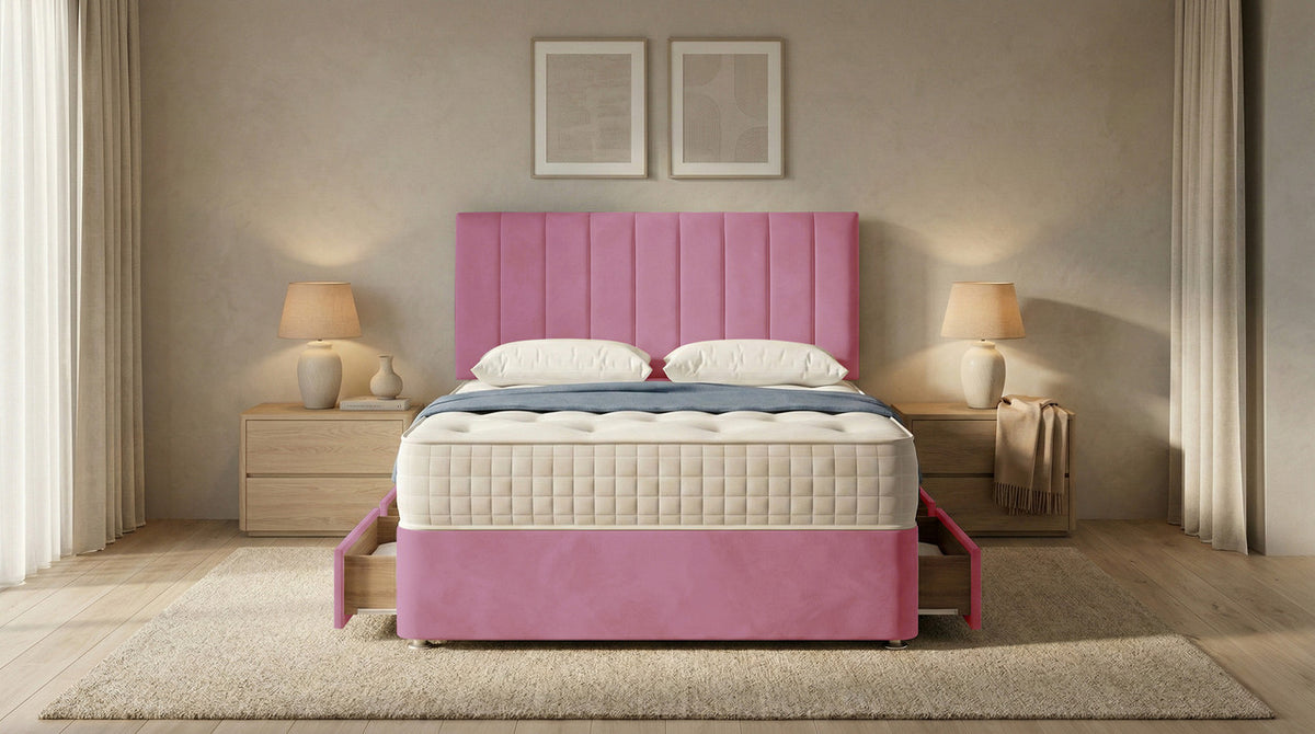 Portland Plush Velvet Divan Bed, Headboard