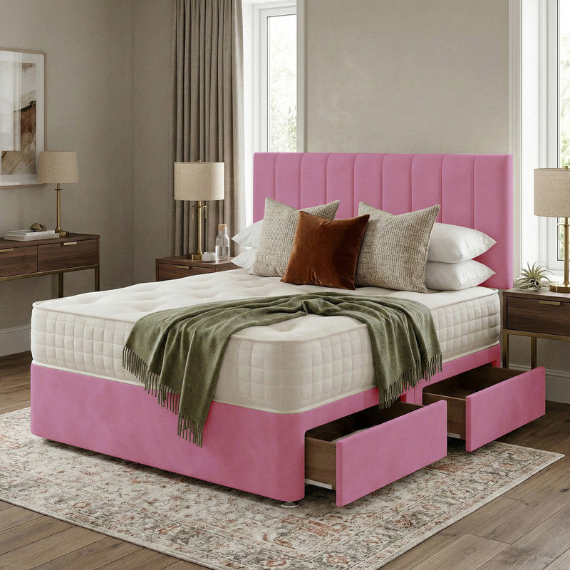 Portland Plush Velvet Divan Bed, Headboard