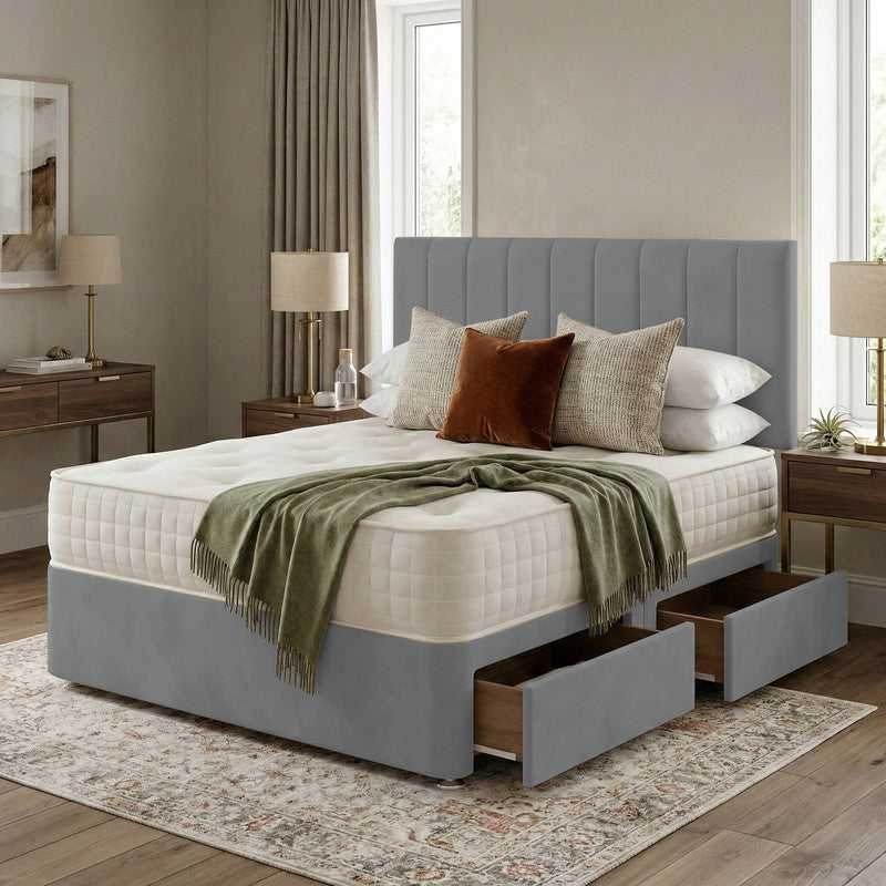 Portland Plush Velvet Divan Bed, Headboard