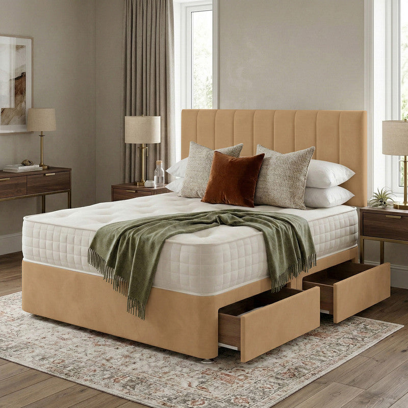 Portland Plush Velvet Divan Bed, Headboard