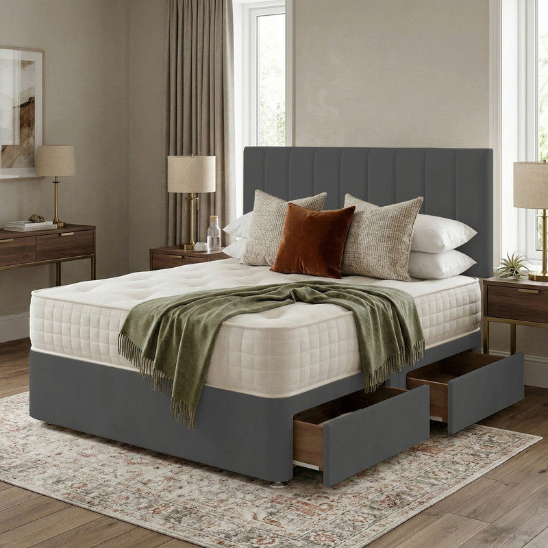 Portland Plush Velvet Divan Bed, Headboard