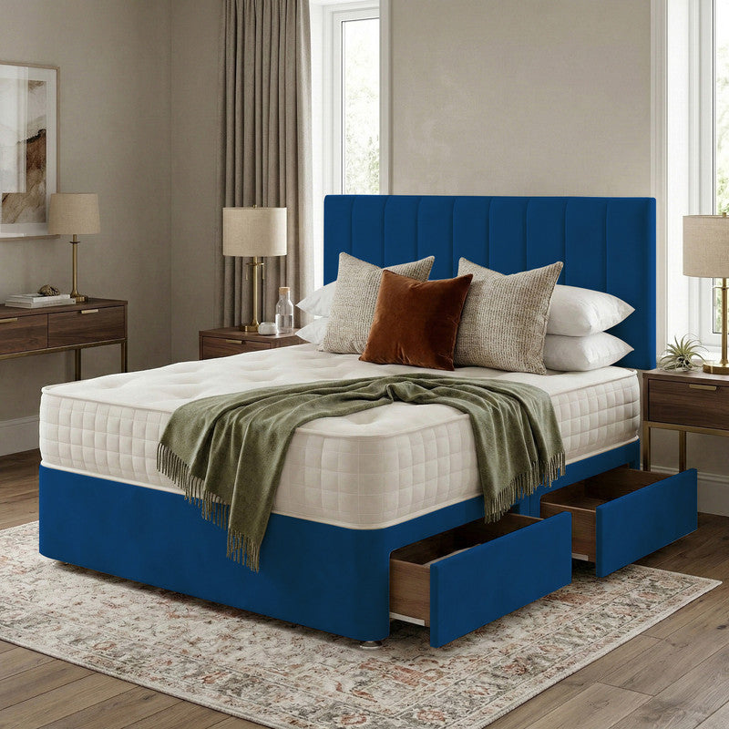 Portland Plush Velvet Divan Bed, Headboard