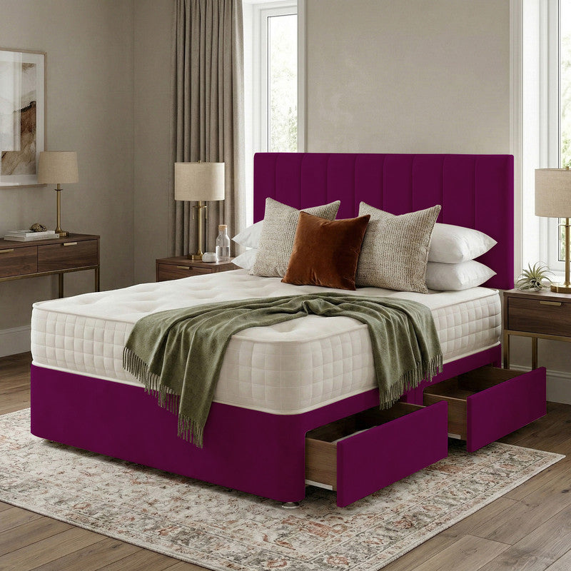 Portland Plush Velvet Divan Bed, Headboard