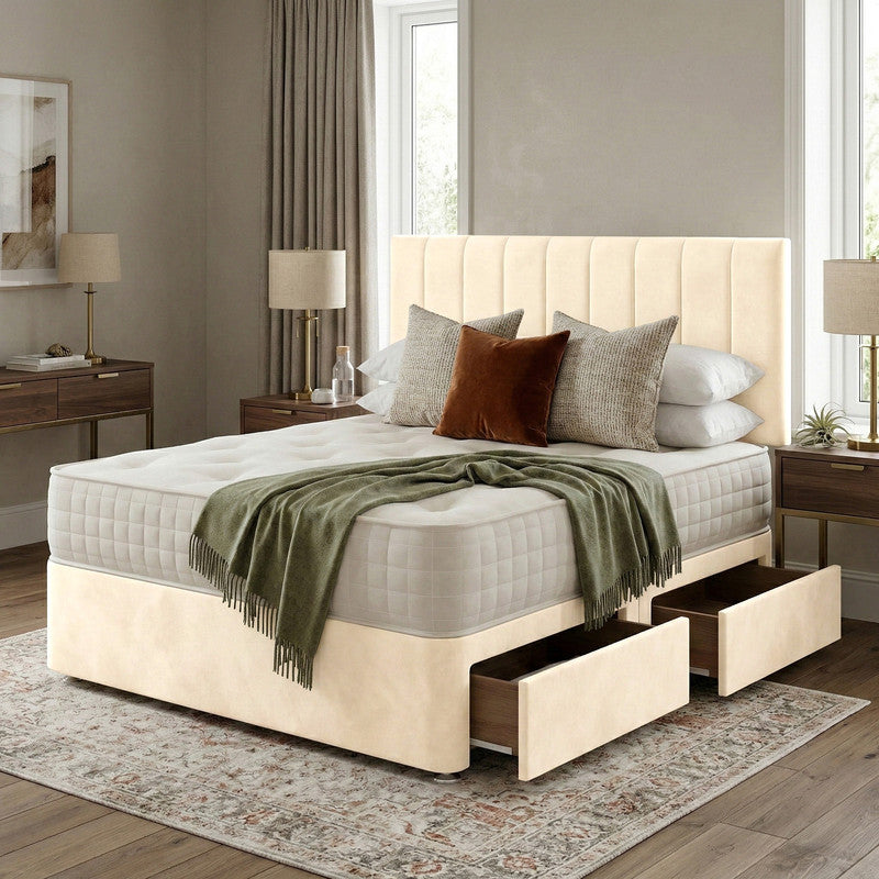 Portland Plush Velvet Divan Bed, Headboard