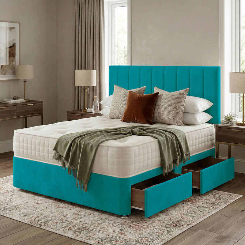 Portland Plush Velvet Divan Bed, Headboard