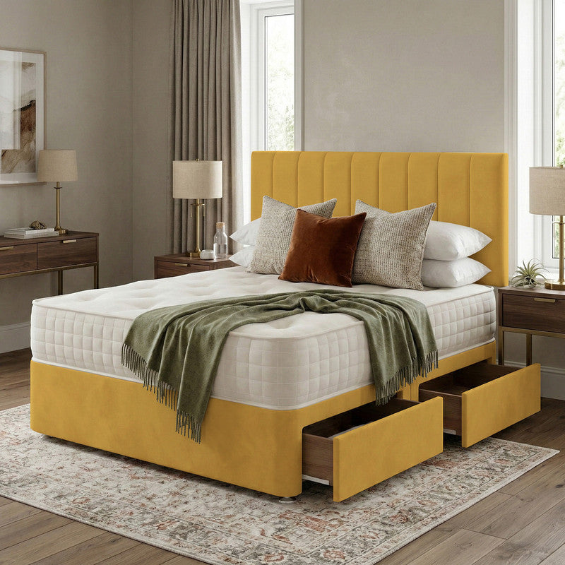 Portland Plush Velvet Divan Bed, Headboard