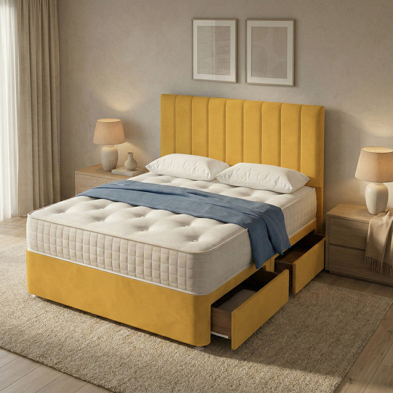 Portland Plush Velvet Divan Bed, 50" Headboard