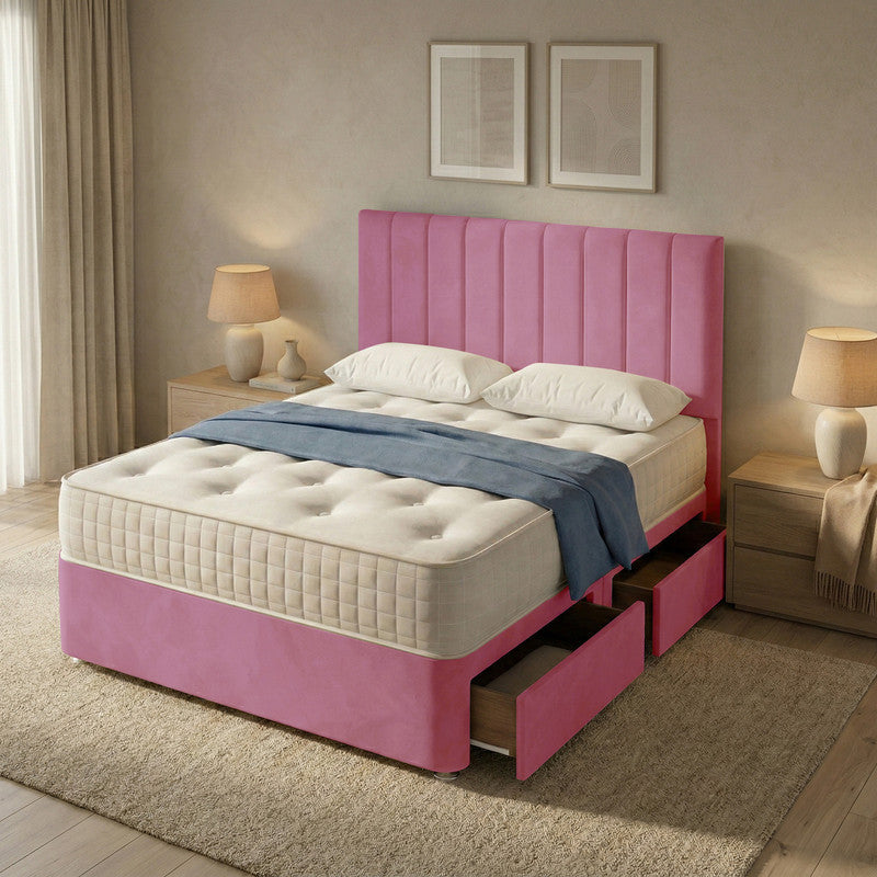 Portland Plush Velvet Divan Bed, 50" Headboard